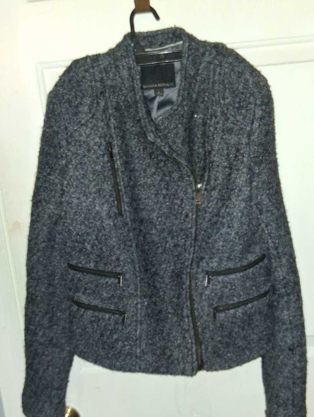 Banana Republic Marled Moto Charcoal Gray Knit Zip Blazer